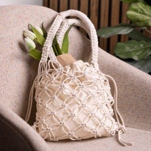 Collage billede - Macrame indkøbspose