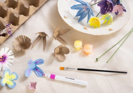 Inspirationsbillede - Påskeblomster bliver porduceret af æggebakker