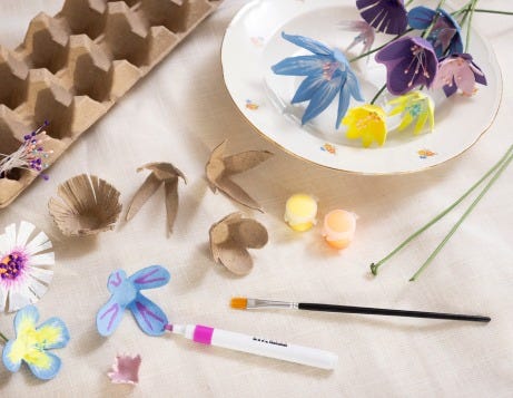 Inspirationsbillede - Påskeblomster bliver porduceret af æggebakker
