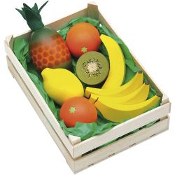 Tropisk frugt i trækasse