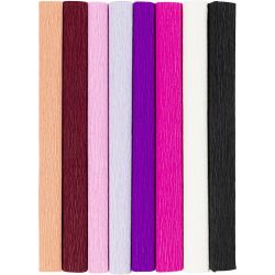 Crepepapir, ark 25x60 cm, Stræk/crepe: 180%, 105 g, lilla/pink harmoni, 8 ark/ 1 pk.