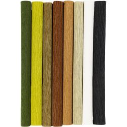 Crepepapir, ark 25x60 cm, Stræk/crepe: 180%, 105 g, natur, 8 ark/ 1 pk.