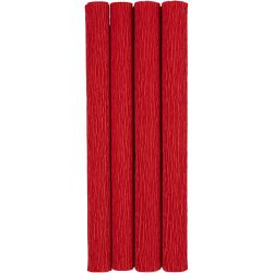 Crepepapir, ark 25x60 cm, Stræk/crepe: 180%, 105 g, rød, 4 ark/ 1 pk.