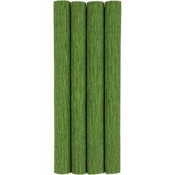 Crepepapir, ark 25x60 cm, Stræk/crepe: 180%, 105 g, løvgrøn, 4 ark/ 1 pk.