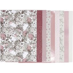 Designpapir i blok, str. 21x30 cm, 120+128 g, beige, brun, rosa, hvid, 24 ark/ 1 pk.