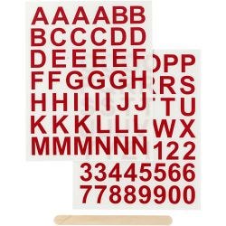 Rub on stickers, bogstaver og tal, H: 17 mm, B: 17 mm, ark 12,2x15,3 cm, rød, 1 pk.