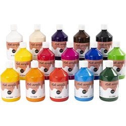Akrylmaling Blank, ass. farver, 15x500 ml/ 1 pk.