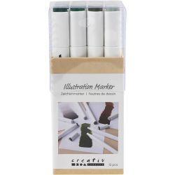 Illustration Marker, streg 1+8 mm, Naturfarver, 12 stk./ 1 pk.