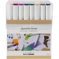 Illustration Marker, streg 1+8 mm, standardfarver, 48 stk./ 1 pk.