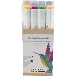 Illustration Marker, streg 1+8 mm, standardfarver, 12 stk./ 1 pk.