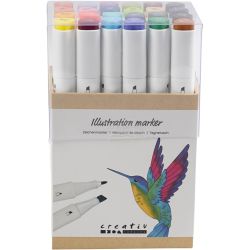 Illustration Marker, streg 1+8 mm, suppleringsfarver, 24 stk./ 1 pk.