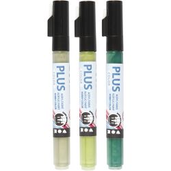 Plus Color Tusch, L: 14,5 cm, streg 1-2 mm, mørk grøn, eucalyptus, leaf green, 5,5 ml, 3 stk./ 1 pk.