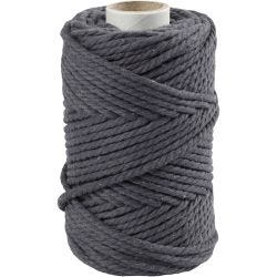 Macramé reb, L: 55 M, diam. 4 mm, grå, 330 g/ 1 rl.