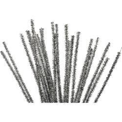 Chenille, L: 30 cm, tykkelse 6 mm, glitter, sølv, 24 stk./ 1 pk.