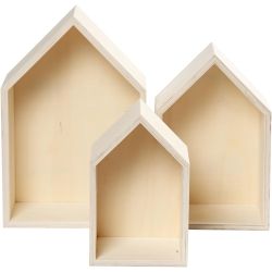 Bogkasser, huse, H: 20,3+25,3+31 cm, D: 10 cm, B: 13+16,2+20 cm, 3 stk./ 1 sæt