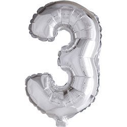 Folieballon, 3, 41 cm, sølv, 1 stk.