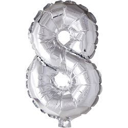 Folieballon, 8, 41 cm, sølv, 1 stk.