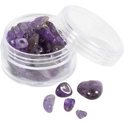 Krystalperler, Ametyst, diam. 7-12 mm, hulstr. 1 mm, lilla, 63 stk./ 1 pk.