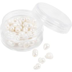 Ferskvandsperler, Gennemboret på tværs, diam. 4-6 mm, hulstr. 1 mm, perlemor, 55 stk./ 1 pk.