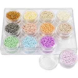Rocaiperler, diam. 3 mm, str. 8/0, hulstr. 0,6-1,0 mm, pastelfarver, 12x17 g/ 1 pk.