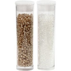 Rocaiperler, diam. 1,7 mm, str. 15/0, hulstr. 0,5-0,8 mm, hvid, 2x7 g/ 1 pk.