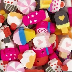 Figurperler, Slik, kager og is, diam. 10 mm, hulstr. 1,5 mm, 60 stk./ 1 pk.