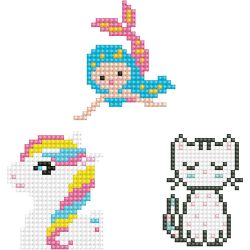 Diamond Dotz - stickers, kat, havfrue og pony, str. 18x10 cm, 1 pk.
