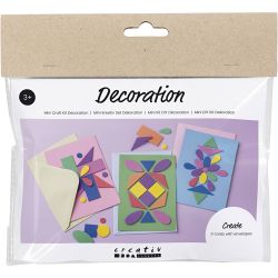 Mini DIY Kit Dekoration, Dekorerede kort, blå, grøn, pink, 1 pk.