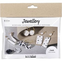 Mini DIY Kit Smykker, Øreringe, sort, hvid, 1 pk.
