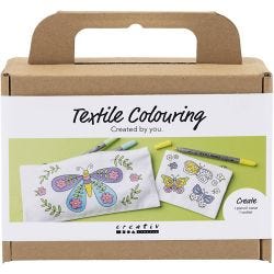 Mini DIY Kit Tekstilfarvelægning, Sommerfugl, pastelfarver, 1 pk.