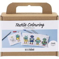 Mini DIY Kit Tekstilfarvelægning, Robot, primærfarver, 1 pk.