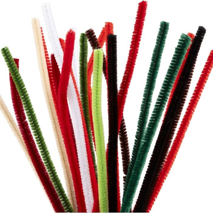 Chenille, L: 30 cm, tykkelse 6 mm, julefarver, 25 stk./ 1 pk.