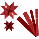 Stjernestrimler, L: 44+78 cm, diam. 6,5+11,5 cm, B: 15+25 mm, glitter,lak, rød, 40 strimler/ 1 pk.
