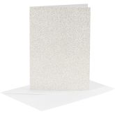 Kort og kuverter, kort str. 10,5x15 cm, kuvert str. 11,5x16,5 cm, glitter, 120+250 g, hvid, 4 sæt/ 1 pk.