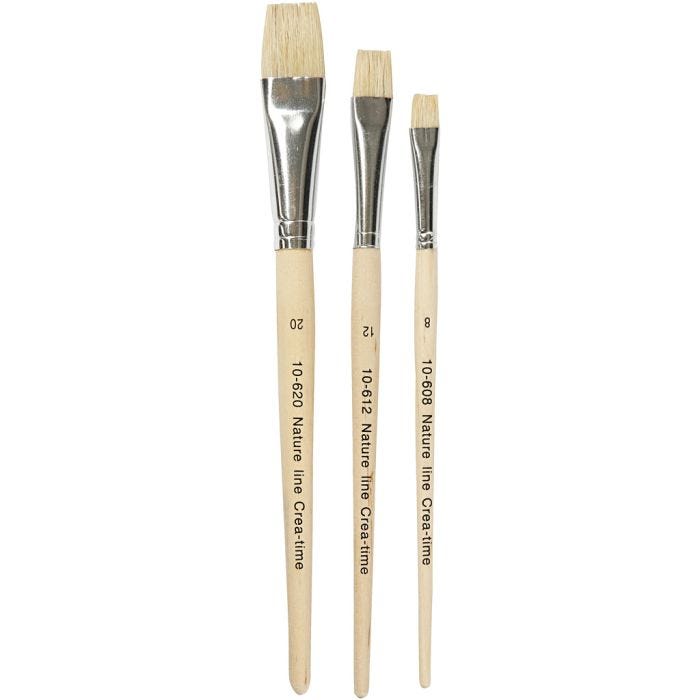 Nature Line Pensler, nr. 8+12+20, L: 18,5-20,5 cm, B: 10-20 mm, flad, 3 stk./ 1 pk.