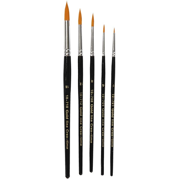 Nylon Pensler, nr. 1+4+8+12+18, L: 17-19 cm, B: 1-7 mm, rund, 5 stk./ 1 pk.