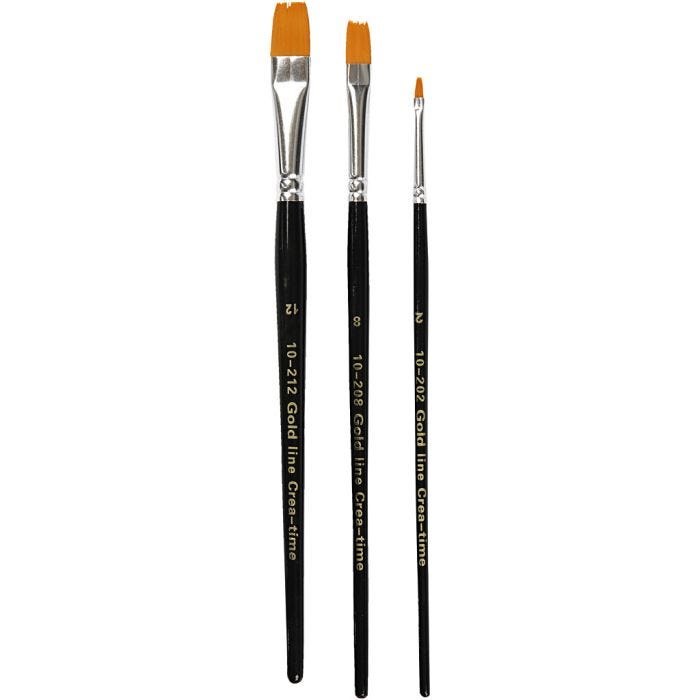 Nylon Pensler, nr. 2+8+12, L: 16,5-19 cm, B: 3-12 mm, flad, 3 stk./ 1 pk.