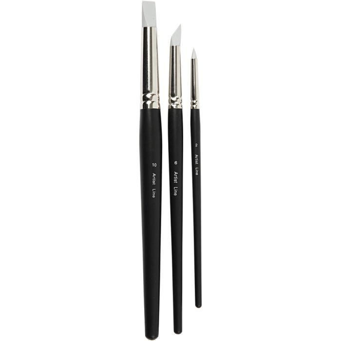 Artist Line Pensel, nr. 2+6+10, L: 19-25 cm, B: 6+10+15 mm, flad,rund, 3 stk./ 1 pk.