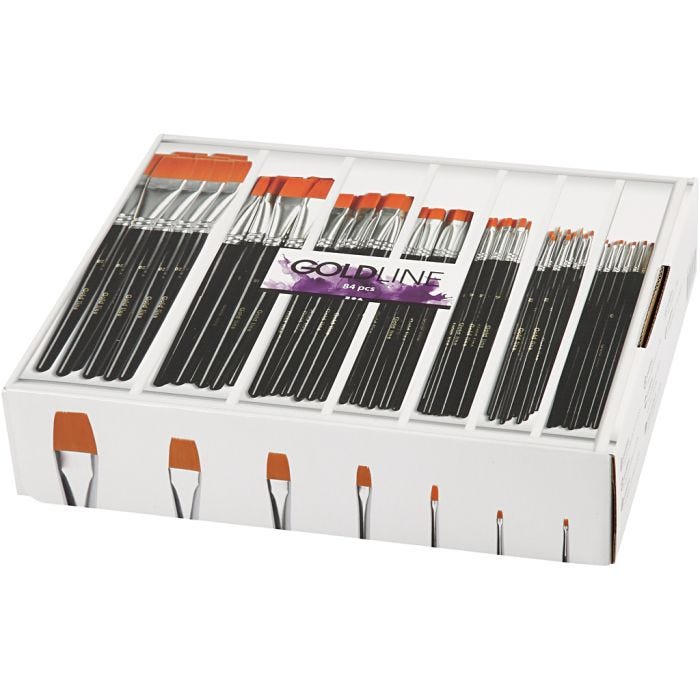 Nylon Pensler, nr. 0+2+4+8+12+16+20, L: 16,5-20 cm, B: 1-7 mm, flad, 7x12 stk./ 1 pk.