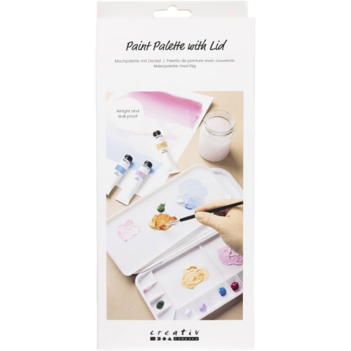 Malerpalet med låg, str. 27x12,7x2,3 cm, sølv, hvid, 1 stk.