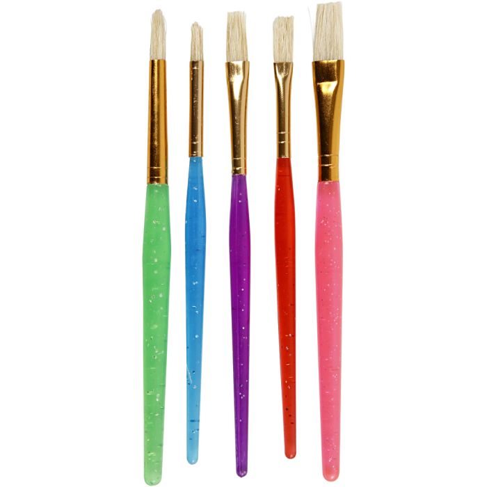 Børnepensler, 8+12+18, L: 14-16 cm, B: 5-10 mm, flad,rund, ass. farver, 5stk./ 1 pk.
