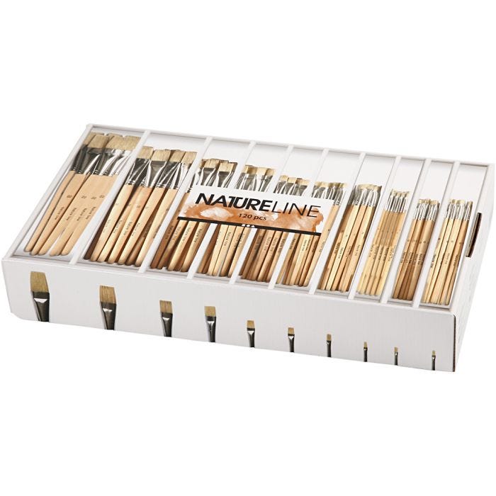 Nature Line Pensler, nr. 00+0+1+2+4+8+12+14+20+22, L: 17,5-20,5 cm, B: 3-22 mm, flad, 10x12 stk./ 1 pk.