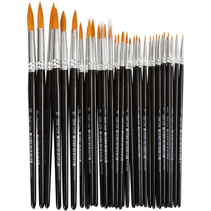 Nylon Pensler, nr. 0+1+2+4+8+12+18+22, L: 17-21,5 cm, B: 1-7 mm, rund, 36 stk./ 1 pk.
