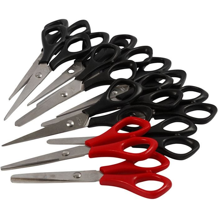 Skolesaks, L: 14 cm, Højre- og venstrehånd, sort, rød, 12stk./ 1 pk.