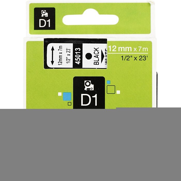 Dymo Tape, B: 12 mm, hvid, 7 m/ 1 rl.