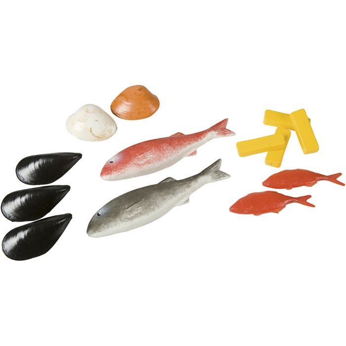 Educo Fisk og Muslinger, str. 6,5-21 cm, 12 stk./ 1 sæt