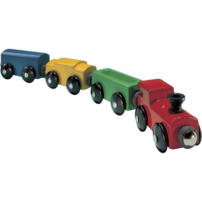 Togsæt med rødt lokomotiv, L: 30 cm, str. 30 cm, 4 stk./ 1 pk.