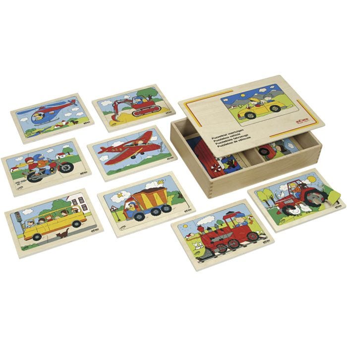 Educo Puslespil, transport, str. 14x20 cm, 5-8 brikker, 10 stk./ 1 sæt