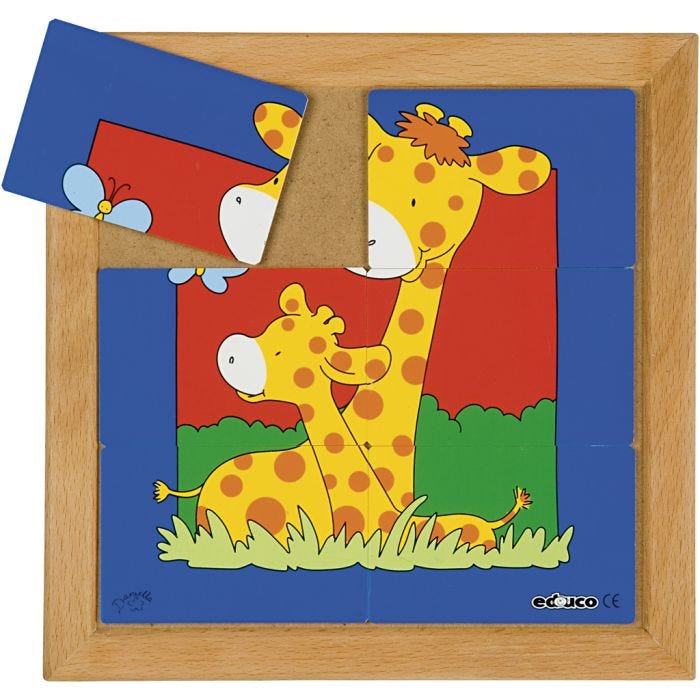 Educo Puslespil dyremor og -børn, giraf, str. 24x24 cm, 6 brikker, 1 stk.