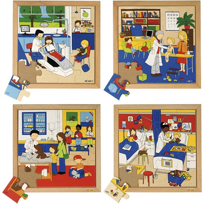 Educo Puslespil, Børns sundhed, str. 34x34 cm, 16 brikker, 4 stk./ 1 pk.